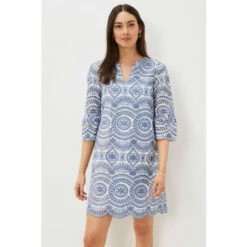Phase Eight Blue Brianne Contrast Broderie Dress