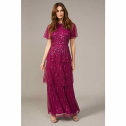 Phase Eight Red Liliana Tiered Embellished Dress