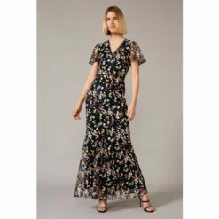 Phase Eight Black Daiva Embroidered Fishtail Dress