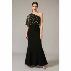 Phase Eight Black Adele Sequinned One Shoulder Dress