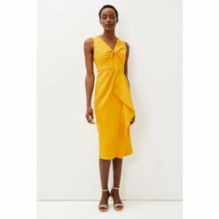 Phase Eight Yellow Rosalyn Twist Frill Dress