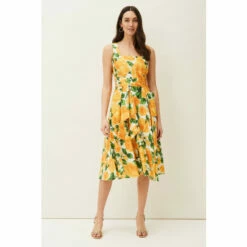 Phase Eight Yellow Lorelie Rose Heritage Print Dress