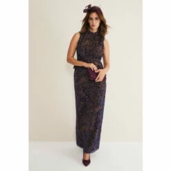 Phase Eight Blue Catalina Leopard Velvet Maxi Dress