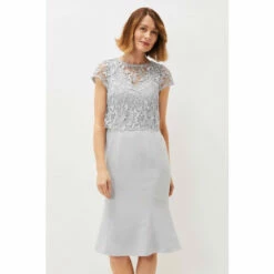 Phase Eight Alisha Grey Double Layer Lace Peplum Dress