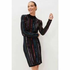 Phase Eight Black Rhonwen Sequin Stripe Dress