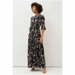 Phase Eight Blue Amber Leaf Print Tiered Maxi Dress