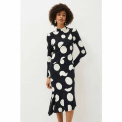 Phase Eight Blue Gabi Spot Print Asymmetric Hem Dress