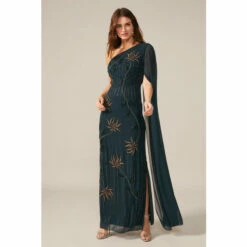 Phase Eight Blue Kalina One Shoulder Cape Dress