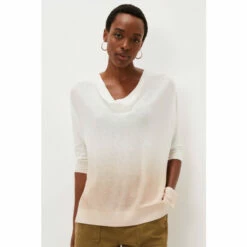 Phase Eight White Clare Cowl Dip Dye Knit Jumper