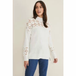 Phase Eight Adley Crochet Knit White Jumper