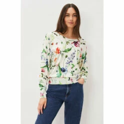 Phase Eight White Mably Floral Print Knit Jumper