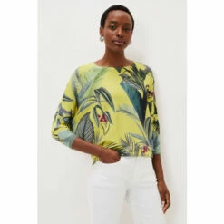 Phase Eight Yellow Jo Palm Print Knit Jumper
