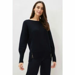 Phase Eight Blue Steph Zip Detail Wool Blend Jumper