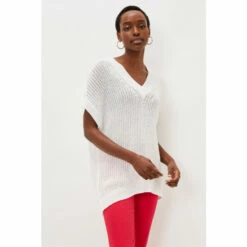 Phase Eight White Lizzia V Neck Stitch Knit Jumper