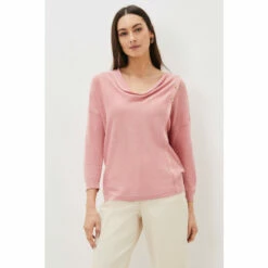 Phase Eight Pink Dana Cowl Neck Button Trim Knit Jumper