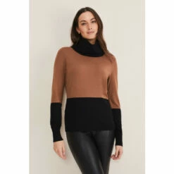 Phase Eight Brown Zasha Colourblock Cowl Neck Jumper