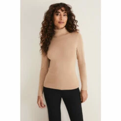 Phase Eight Natural Neutral Ottilie Button Detail Roll Neck Knit Jumper