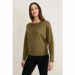 Phase Eight Green Rose Pocket Trim Knit Jumper