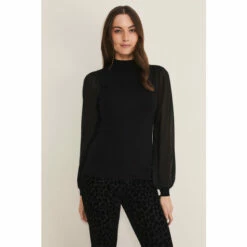 Phase Eight Eliza Black Chiffon Sleeve Knit Jumper