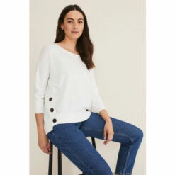 Phase Eight Cream Linda Button Trim Knit Jumper
