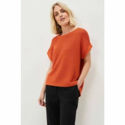 Phase Eight Orange Lisa Short Sleeve Tape Knit Jumper