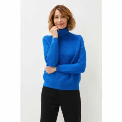 Phase Eight Blue Rocco Ribbed Roll Neck Jumper