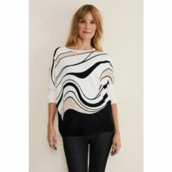 Phase Eight Macie White Contour Longline Print Knit Top