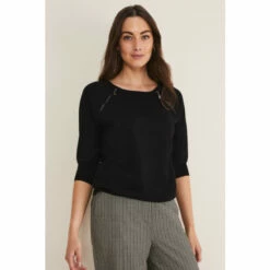 Phase Eight Lolan Black Zip Trim Knit Jumper