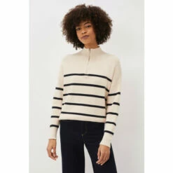 Phase Eight Cream Rosan Zip Funnel Neck Stripe Jumper