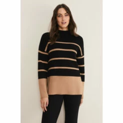 Phase Eight Romy Cosy Stripe Colourblock Knit Black Jumper