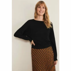 Phase Eight Olivian Zip Cuff Detail Knit Black Jumper