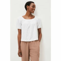 Phase Eight Cream Rana Ruched Neck Puff Sleeve Top
