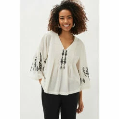 Phase Eight Cream Elenora Embroidered Pintuck Blouse