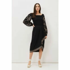 Phase Eight Black Debby Shirred Embroidered Blouse