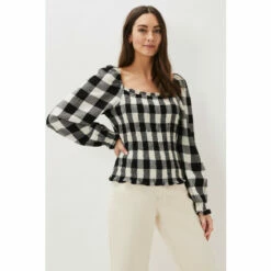 Phase Eight Esty Blue Gingham Square Neck Blouse