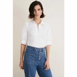 Phase Eight Alannah Puff Sleeve Zip White Collar Blouse