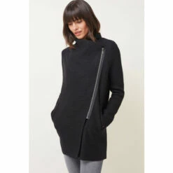Phase Eight Black Byanca Zip Knit Coat