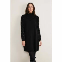 Phase Eight Black Paloma Stud Sleeve Knit Coat