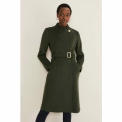 Phase Eight Green Susie Collarless Wrap Coat