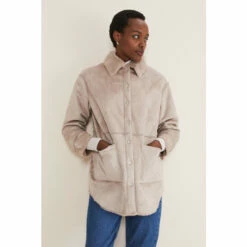 Phase Eight Neutral Heidi Black Faux Fur Reversible Shacket Coat