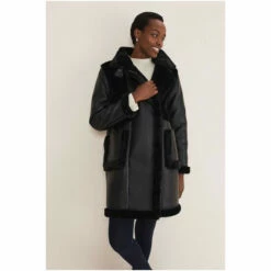 Phase Eight Nova Black Longline Aviator Jacket