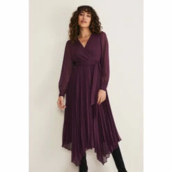 Phase Eight Purple Dani Pleated Belted Midi Dress