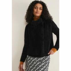 Phase Eight Vivenne Fluffy Black Short Knit Jacket