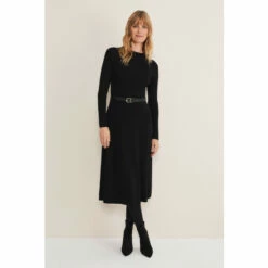 Phase Eight Reese Ribbed Maxi Belted Black Knit Dress