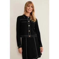 Phase Eight Amaya Contrast Stitch Knit Black Jacket