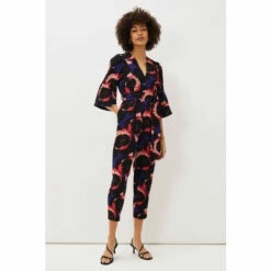 Phase Eight Natural Darcey Floral Textured Tapered Jumpsuit