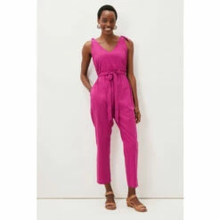Phase Eight Purple Chessie Linen Tie Jumpsuit