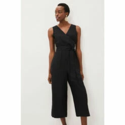 Phase Eight Alenna Black Wrap Linen Jumpsuit