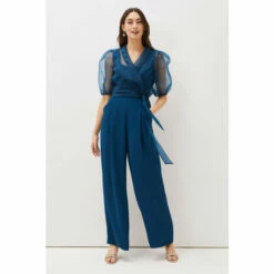 Phase Eight Blue Brontie Puff Sleeve Wide Leg Jumpsuit