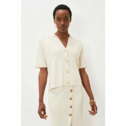 Phase Eight Cream Mae Button Knit T-Shirt